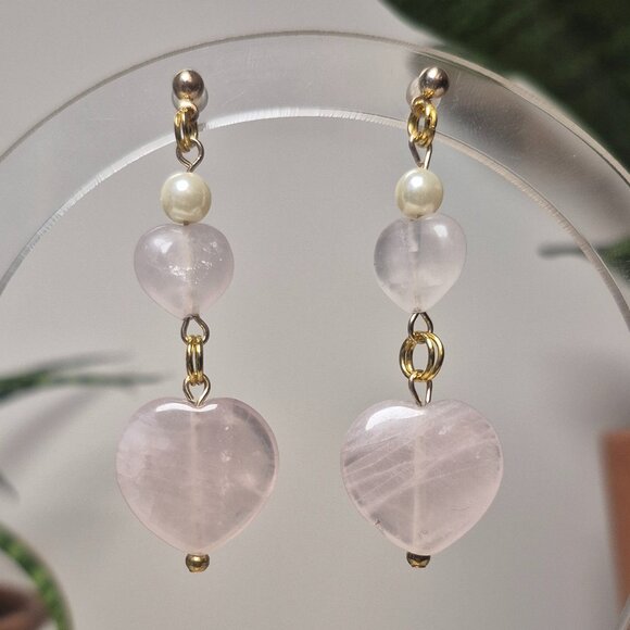 Merfolk Creations Jewelry - Rose Quartz Hearts Earings